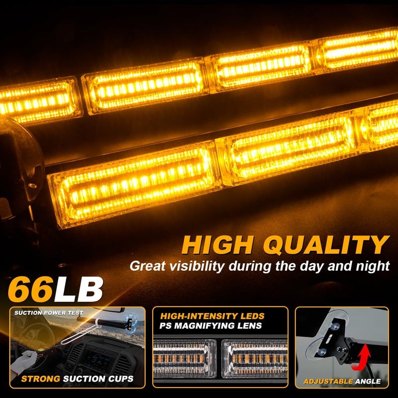 LRTER 2X 17.7 Traffic Advisor Strobe Light Bar Amber Emergency Warning Flashing Safety Front/Rear Windshield Lights for Construction Vehicles Snow Plow Tow Trucks, Amber - Image 3